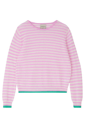 
            
                Load image into Gallery viewer, Cashmere Tipped Little Stripe Crew in Rose and Cream
            
        
