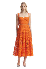 Orange Lace Midi Sweetheart Dress