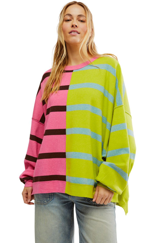 Uptown Stripe Pullover in Aurora Lime Combo