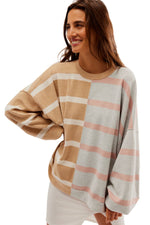 Uptown Stripe Pullover in Camel Grey Combo