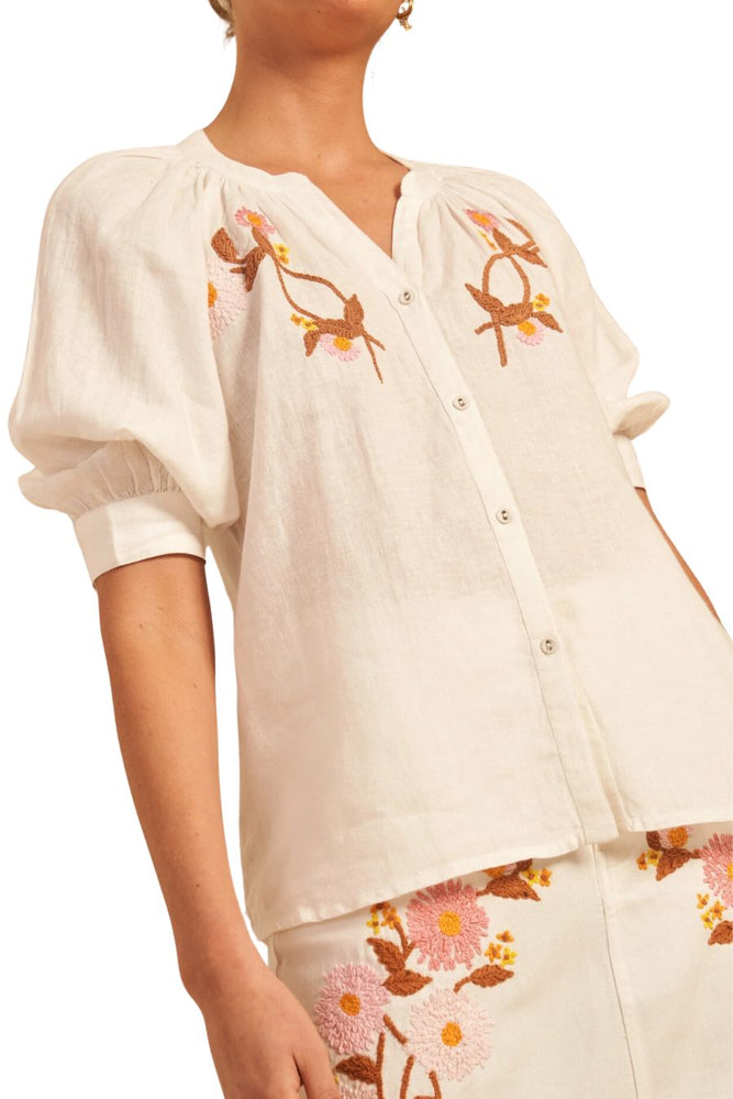 Mena Embroidered Blouse in Camelia Viola