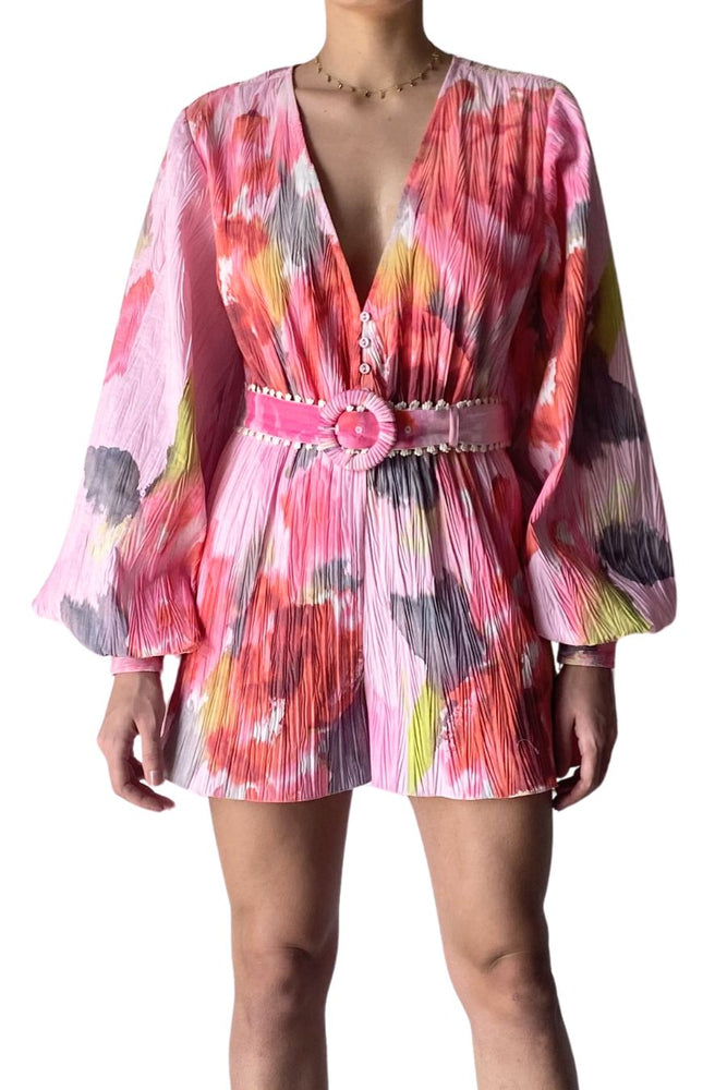 Rosa Romper with Belt in Pink Floral
