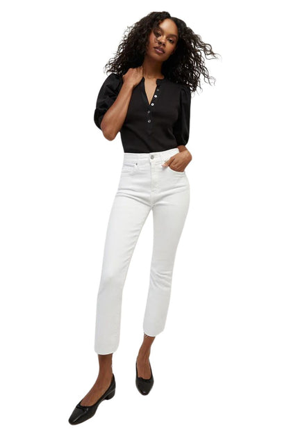 Carly Kick-Flare Jean Raw Hem in White