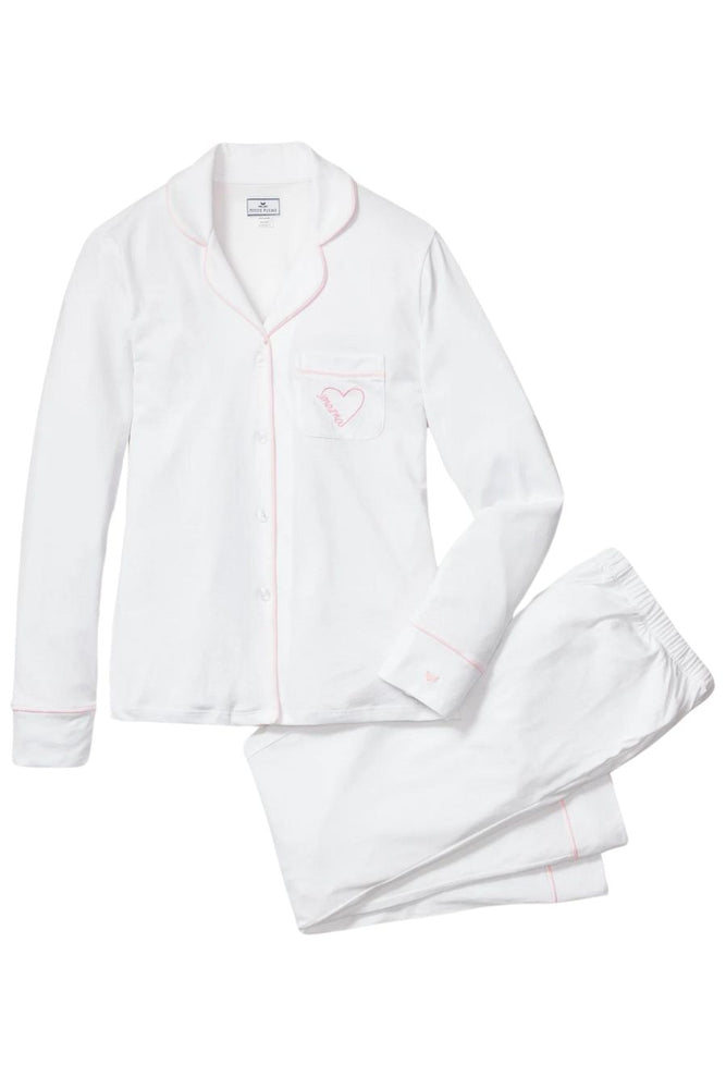 Women's Pima White Pajama Set with Mama Embroidery