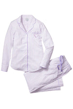 Women's Twill Lavender French Ticking Pajama Set with Mama Embroidery
