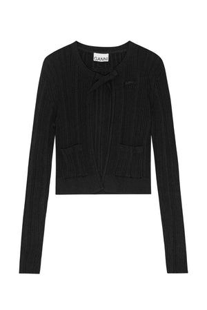 Light Viscose Rib Cardigan in Black