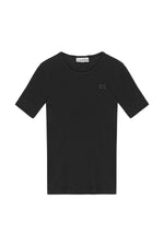 Soft Cotton Rib Short Sleeve T-Shirt in Black