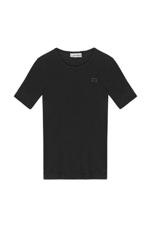 Soft Cotton Rib Short Sleeve T-Shirt in Black