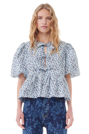 Floral Printed Cotton Poplin Peplum Blouse