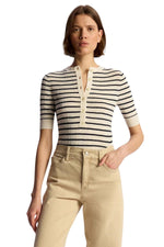 Fisher Fine Cotton Knit Top Bright White/Navy Stripe