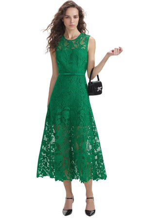 Green Lace Sleeveless Midi Dress