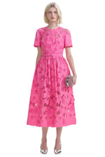 Pink Cotton Lace Midi Dress