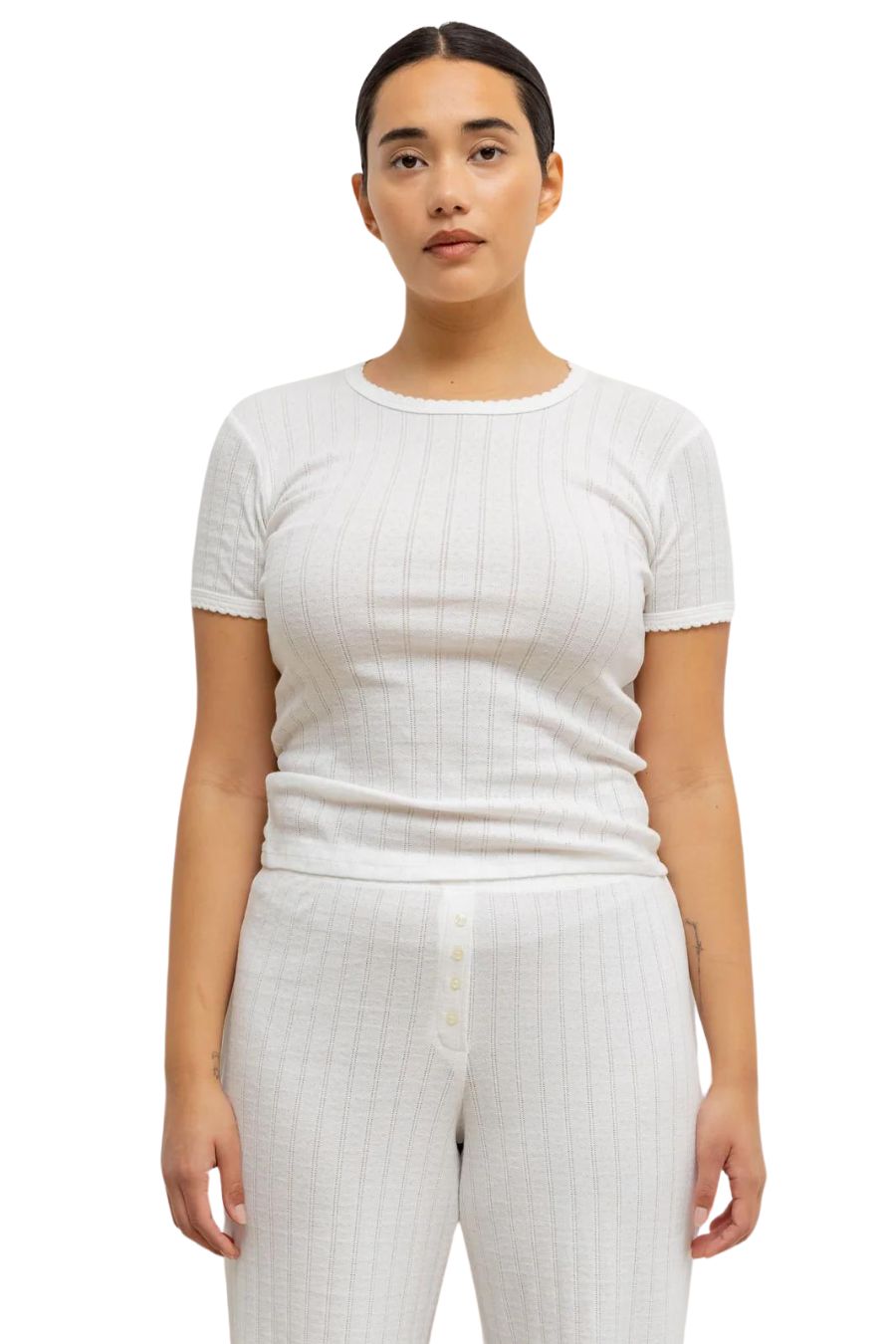 Pointelle Slim Fit Tee in White