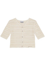 White Pointelle Short Sleeve Cardigan