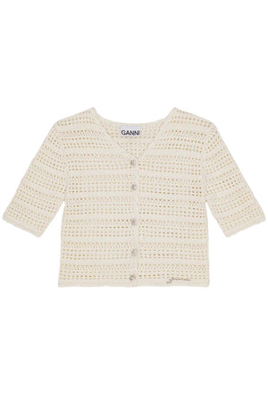 White Pointelle Short Sleeve Cardigan