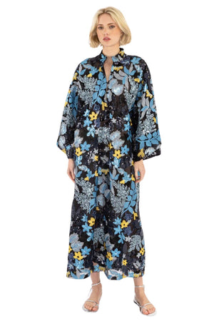 Navy Floral Sequin Maxi Caftan