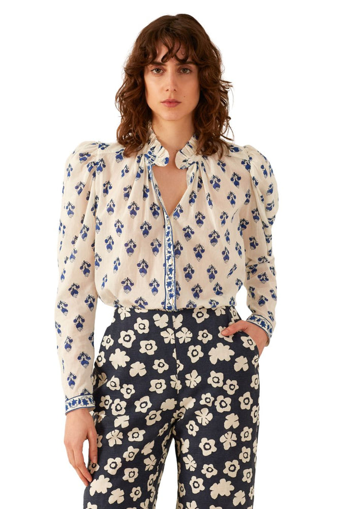 Artemis Indigo Bhutti Shirt in Ivory