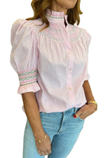 Amelia Short Sleeve Blouse in Pink Stripes