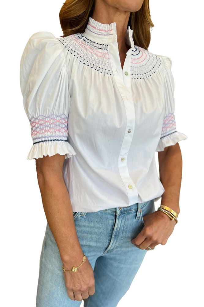 Amelia Short Sleeve Blouse in White Multi