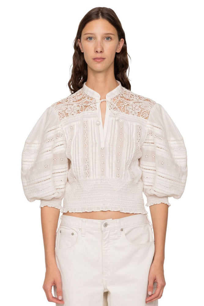 Marcella Lace Puff Sleeve Top in White