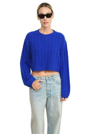 Emmanuel Relaxed Cable Crewneck in Lapis