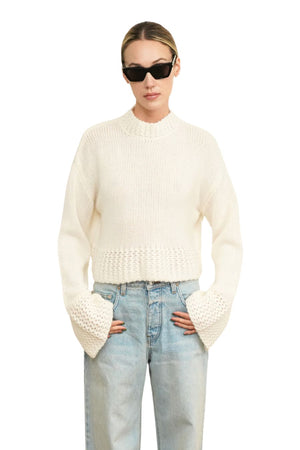 Phoenix Bell Sleeve Crew Neck Sweater in Gardenia