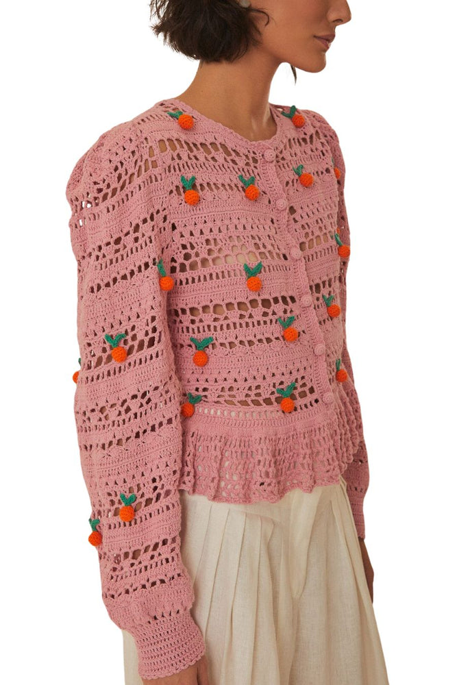 Pink Orange Tassel Crochet Blouse