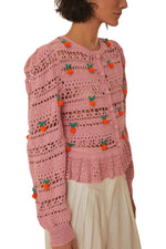 Pink Orange Tassel Crochet Blouse