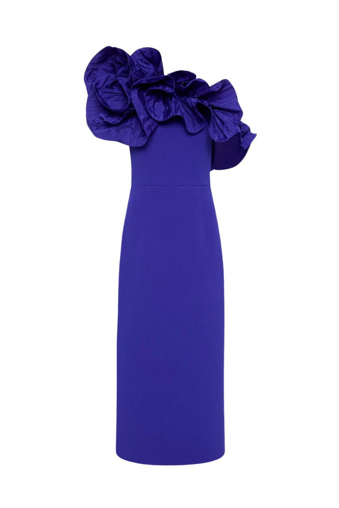 Cora One Shoulder Midi Dress in Cobalt