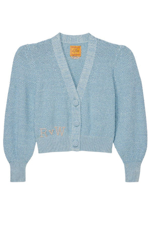 Cropped Cotton Molly V-Neck Cardigan in Water Drop
