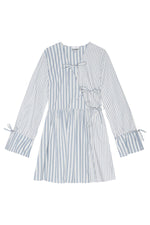Stripe Cotton Mini Wrap Dress in Egret