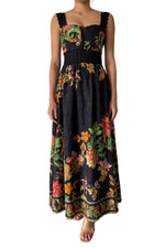 Pahi Black Off White Floral Cotton Schiffley Long Dress