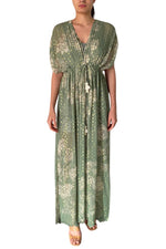 Dara Green Viscose Flat Chiffon Kaftan with Printed Slip