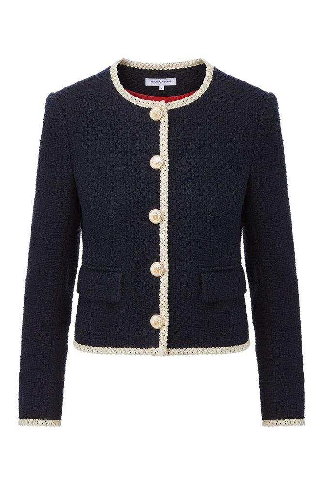 Mabel Collarless Tweed Jacket in Navy
