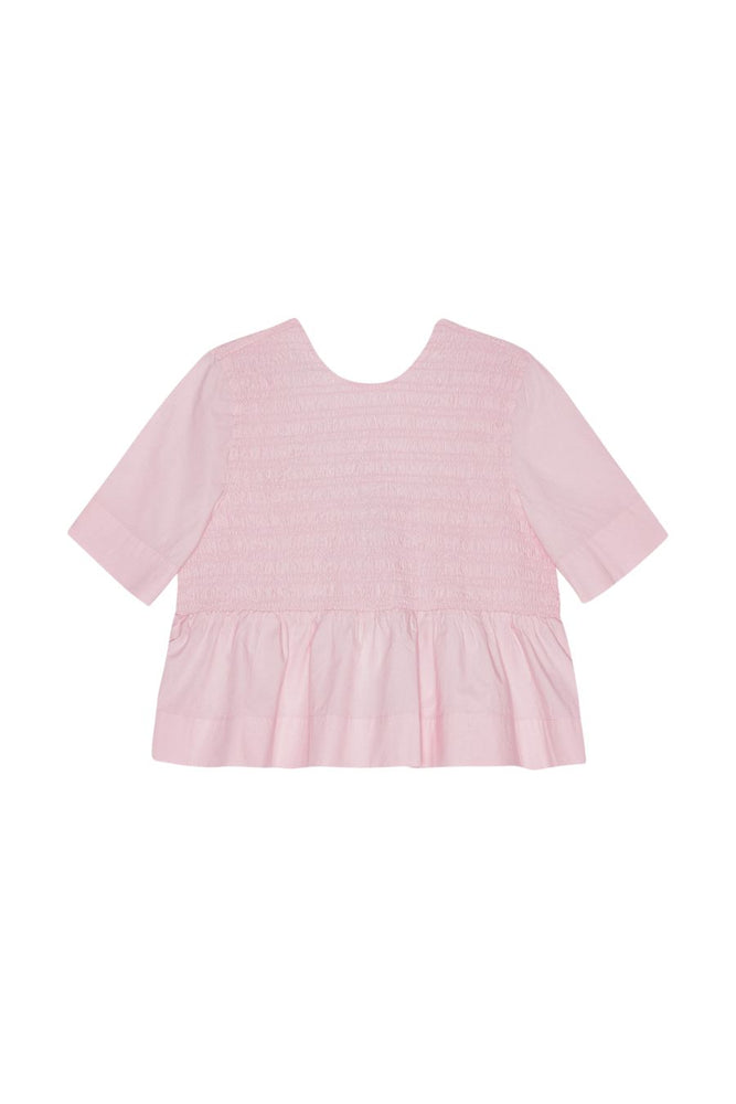 Pink Cotton Poplin Open Back Smock Blouse