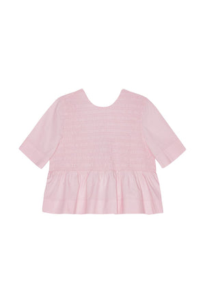 Pink Cotton Poplin Open Back Smock Blouse