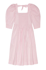 Pink Cotton Poplin Open Neck Smock Dress