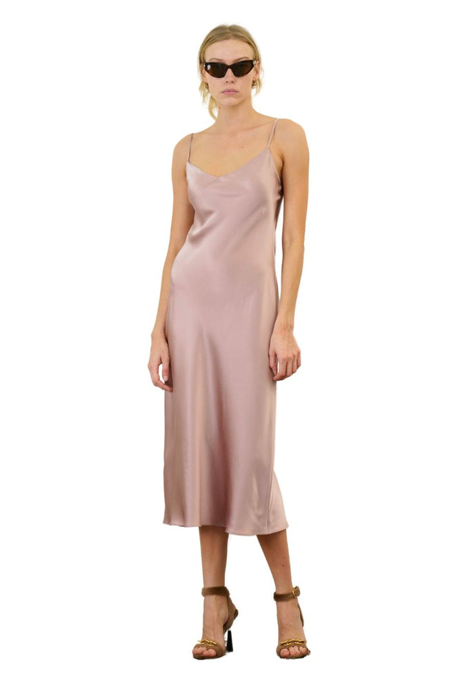 Taylor Midi Silk Slip Dress in Adobe Rose