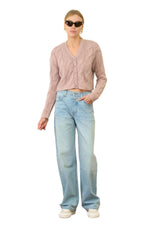 Jolie V-Neck Cropped Cable Cashmere Cardigan in Adobe Rose