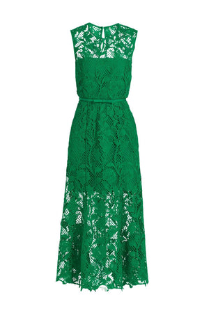 Green Lace Sleeveless Midi Dress