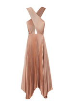 Athena II Satin Pleated Dress in Bella