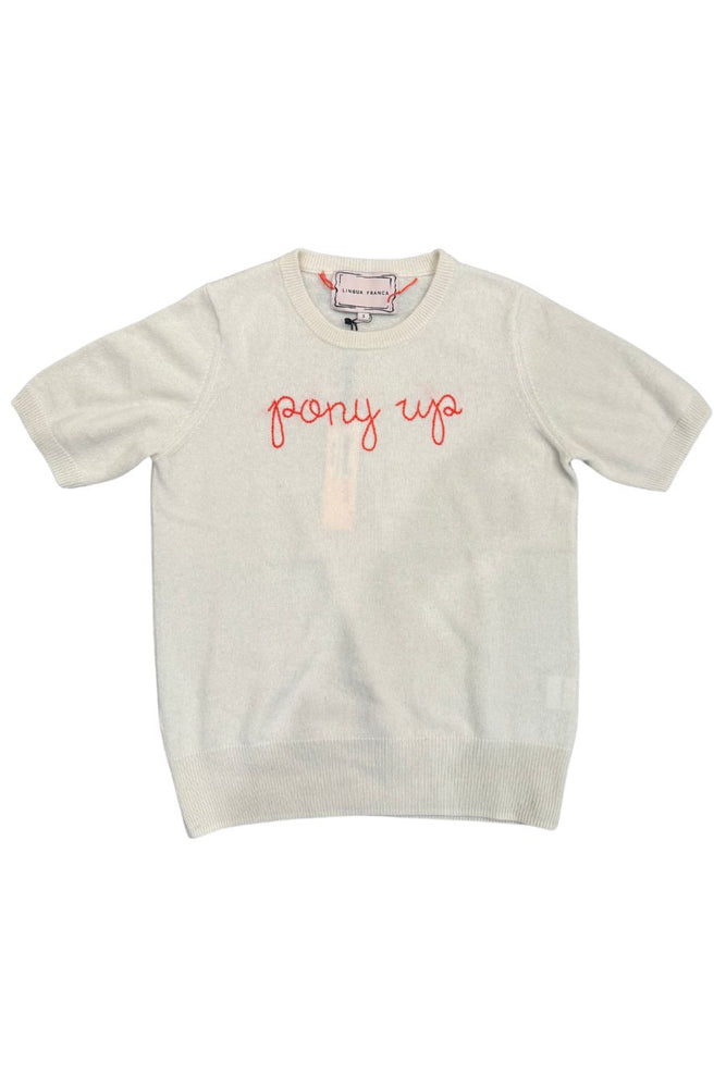 "Pony Up" Short Sleeve Crewneck in Cream/Purple