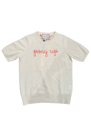 "Pony Up" Short Sleeve Crewneck in Cream/Purple