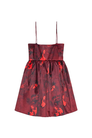 Red Floral Print Satin Strap Mini Dress