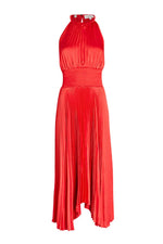 Renzo II Satin Pleated Dress in Really Red