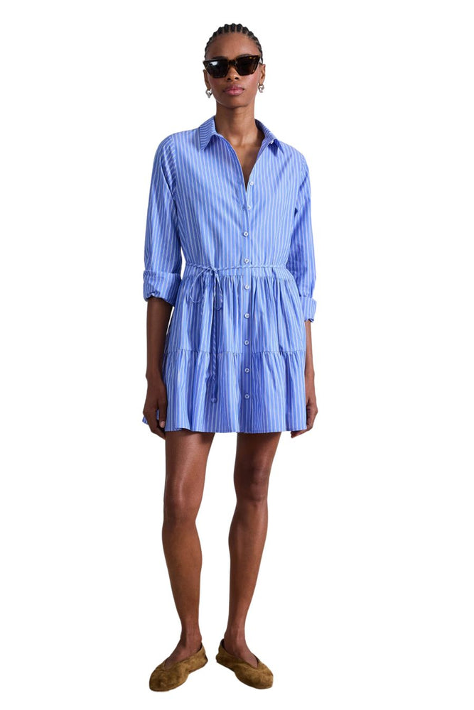 Anna Shirt Dress in Blue & Cream Stripe