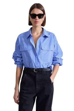 Cropped Kava Top in Blue & Cream Stripe