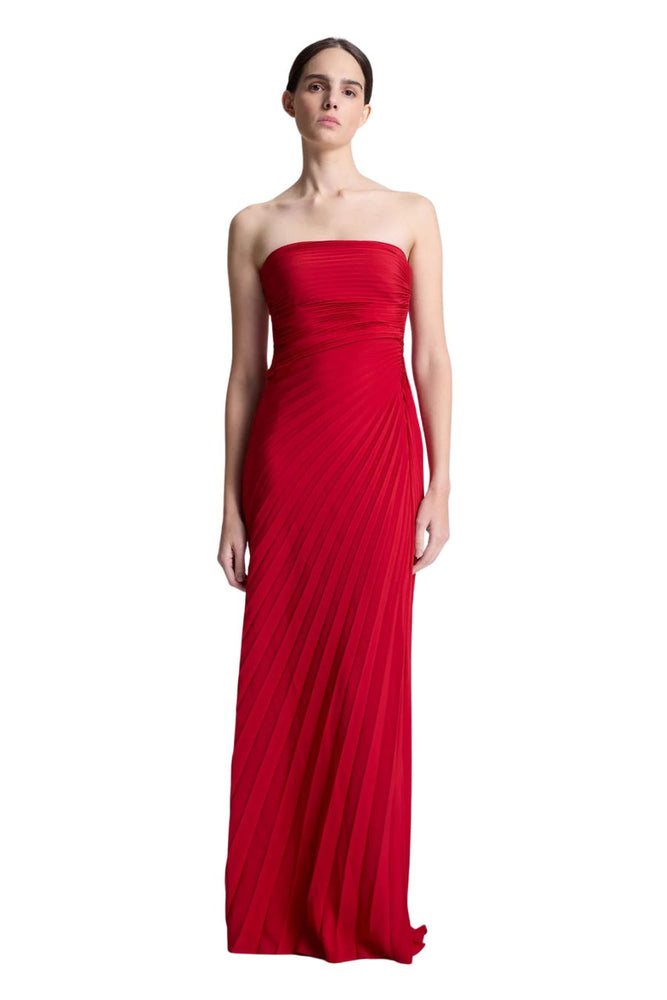 Bianca Strapless Pleated Maxi Dress in Really Red