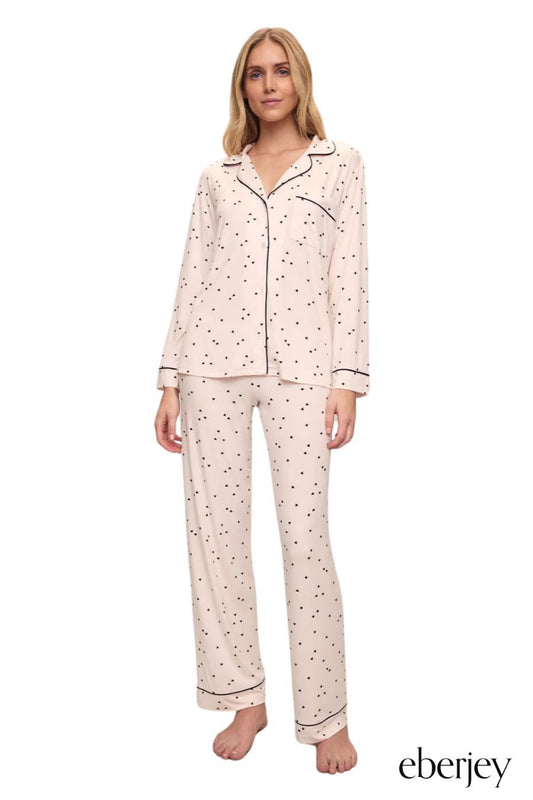 Gisele Printed TENCEL™ Modal Long PJ Set in Little Heart Sorbet Pink/Black