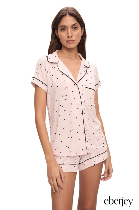 Gisele Printed TENCEL™ Modal Shortie Short PJ Set in Little Heart Sorbet Pink/Black